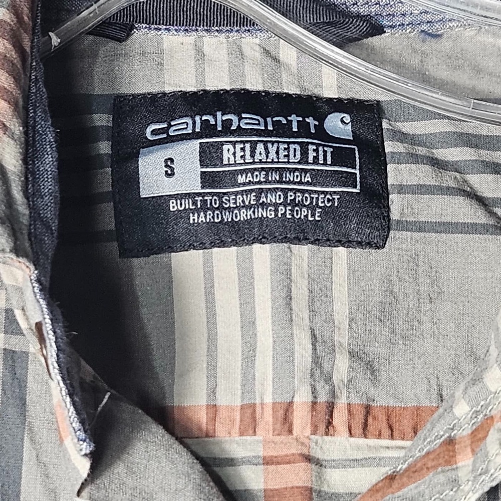 Carhartt Relaxed Fit Plaid Button Up Shirt Mens Small Gray Orange Long Sleeve - Picture 3 of 12